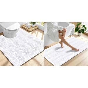 image:imageSmiry Striped Thick Bathroom Rug and Contour Toilet Rug Size 47x24  UShaped 24x20 in White 2 Item Bundle