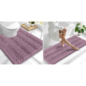 image:imageSmiry Striped Thick Bathroom Rug and Contour Toilet Rug Size 59x20  UShaped 24x20 in Deep Plum 2 Item Bundle