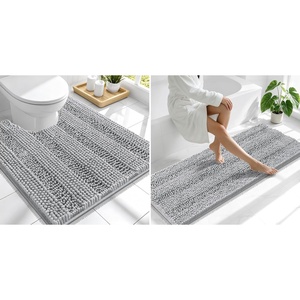 image:imageSmiry Striped Thick Bathroom Rug and Contour Toilet Rug Size 59x20  UShaped 24x20 in Light Grey 2 Item Bundle