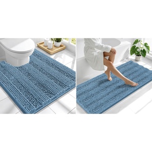 image:imageSmiry Striped Thick Bathroom Rug and Contour Toilet Rug Size 59x24  UShaped 24x20 in Airy Blue 2 Item Bundle