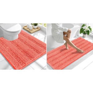 image:imageSmiry Striped Thick Bathroom Rug and Contour Toilet Rug Size 59x24  UShaped 24x20 in Coral 2 Item Bundle