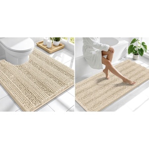 image:imageSmiry Striped Thick Bathroom Rug and Contour Toilet Rug Size 59x24  UShaped 24x20 in Sand 2 Item Bundle