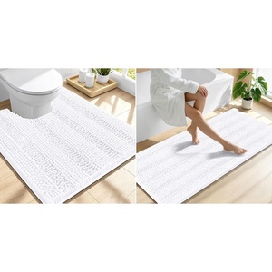 image:imageSmiry Striped Thick Bathroom Rug and Contour Toilet Rug Size 59x24  UShaped 24x20 in White 2 Item Bundle