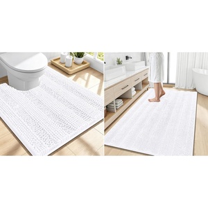 image:imageSmiry Striped Thick Bathroom Rug and Contour Toilet Rug Size 59x35  UShaped 24x20 in White 2 Item Bundle