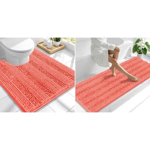 image:imageSmiry Striped Thick Bathroom Rug and Contour Toilet Rug Size 70x24  UShaped 24x20 in Coral 2 Item Bundle