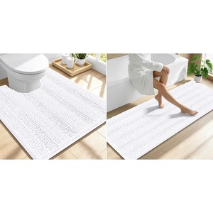 image:imageSmiry Striped Thick Bathroom Rug and Contour Toilet Rug Size 70x24  UShaped 24x20 in White 2 Item Bundle