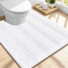 image:imageSmiry Striped Thick Bathroom Rug and Contour Toilet Rug Size 34x21  UShaped 24x20 in White 2 Item Bundle