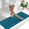 image:imageSmiry Striped Thick Bathroom Rug and Contour Toilet Rug Size 47x17  UShaped 24x20 in Peacock Blue 2 Item Bundle