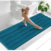 image:imageSmiry Striped Thick Bathroom Rug and Contour Toilet Rug Size 70x24  UShaped 24x20 in Peacock Blue 2 Item Bundle