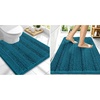 image:imageSmiry Striped Thick Bathroom Rug and Contour Toilet Rug Size 30x20  UShaped 24x20 in Peacock Blue 2 Item Bundle