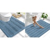 image:imageSmiry Striped Thick Bathroom Rug and Contour Toilet Rug Size 44x32  UShaped 24x20 in Airy Blue 2 Item Bundle