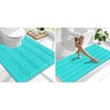 image:imageSmiry Striped Thick Bathroom Rug and Contour Toilet Rug Size 59x24  UShaped 24x20 in Teal 2 Item Bundle