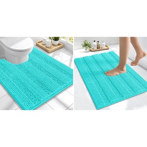 image:imageSmiry Striped Thick Bathroom Rug and Contour Toilet Rug Size 24x16  UShaped 24x20 in Teal 2 Item Bundle