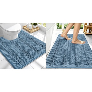 image:imageSmiry Striped Thick Bathroom Rug and Contour Toilet Rug Size 34x21  UShaped 24x20 in Airy Blue 2 Item Bundle