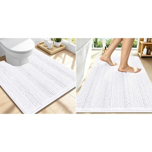 image:imageSmiry Striped Thick Bathroom Rug and Contour Toilet Rug Size 34x21  UShaped 24x20 in White 2 Item Bundle