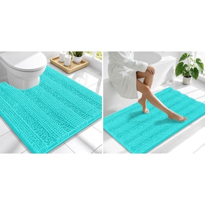 image:imageSmiry Striped Thick Bathroom Rug and Contour Toilet Rug Size 44x24  UShaped 24x20 in Teal 2 Item Bundle