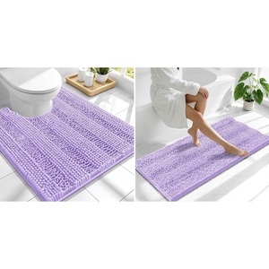 image:imageSmiry Striped Thick Bathroom Rug and Contour Toilet Rug Size 47x20  UShaped 24x20 in Lavender 2 Item Bundle
