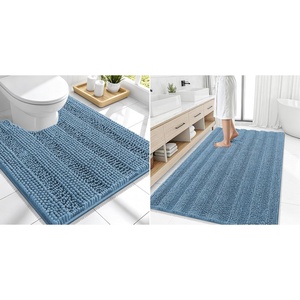 image:imageSmiry Striped Thick Bathroom Rug and Contour Toilet Rug Size 50x30  UShaped 24x20 in Airy Blue 2 Item Bundle