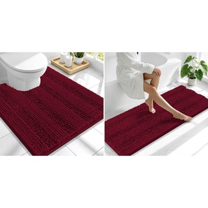 image:imageSmiry Striped Thick Bathroom Rug and Contour Toilet Rug Size 59x20  UShaped 24x20 in Burgundy 2 Item Bundle