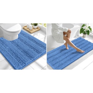 image:imageSmiry Striped Thick Bathroom Rug and Contour Toilet Rug Size 59x24  UShaped 24x20 in Cornflower Blue 2 Item Bundle