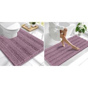 image:imageSmiry Striped Thick Bathroom Rug and Contour Toilet Rug Size 59x24  UShaped 24x20 in Deep Plum 2 Item Bundle