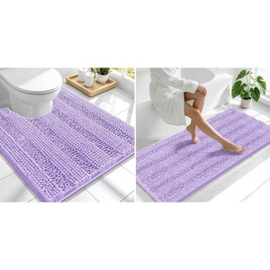 image:imageSmiry Striped Thick Bathroom Rug and Contour Toilet Rug Size 59x24  UShaped 24x20 in Lavender 2 Item Bundle