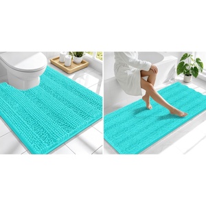 image:imageSmiry Striped Thick Bathroom Rug and Contour Toilet Rug Size 59x24  UShaped 24x20 in Teal 2 Item Bundle