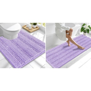image:imageSmiry Striped Thick Bathroom Rug and Contour Toilet Rug Size 70x24  UShaped 24x20 in Lavender 2 Item Bundle