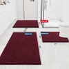 image:imageSmiry Christmas Luxury Chenille Bath Rug 24x16 and Holly Patterns Tablecloth 60x84 Inch Red