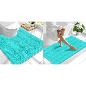 image:imageSmiry Striped Thick Bathroom Rug and Contour Toilet Rug Size 47x24  UShaped 24x20 in Teal 2 Item Bundle