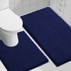image:imageSmiry Chenille Bath Rug and Mats Set of 3 Non Slip Absorbent Shaggy Bath Rug for Tub Shower and Bath Room UShaped 24 x2030x 20UShaped 24 x20 Navy Blue