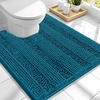 image:imageSmiry Striped Thick Bathroom Rug and Contour Toilet Rug Size 47x24  UShaped 24x20 in Peacock Blue 2 Item Bundle