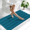 image:imageSmiry Striped Thick Bathroom Rug and Contour Toilet Rug Size 47x24  UShaped 24x20 in Peacock Blue 2 Item Bundle