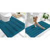 image:imageSmiry Striped Thick Bathroom Rug and Contour Toilet Rug Size 47x24  UShaped 24x20 in Peacock Blue 2 Item Bundle