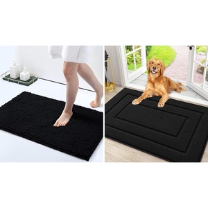 image:imageSmiry Bath Rug and Dog Door Mat Set Luxury Chenille Bath Rug Black 30x20 and Classic Dog Door Mat for Muddy Paws Black 30x20