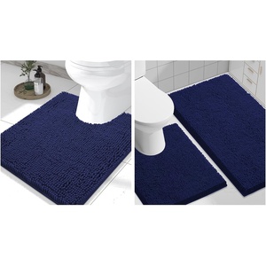 image:imageSmiry Chenille Bath Rug and Mats Set of 3 Non Slip Absorbent Shaggy Bath Rug for Tub Shower and Bath Room UShaped 24 x2030x 20UShaped 24 x20 Navy Blue