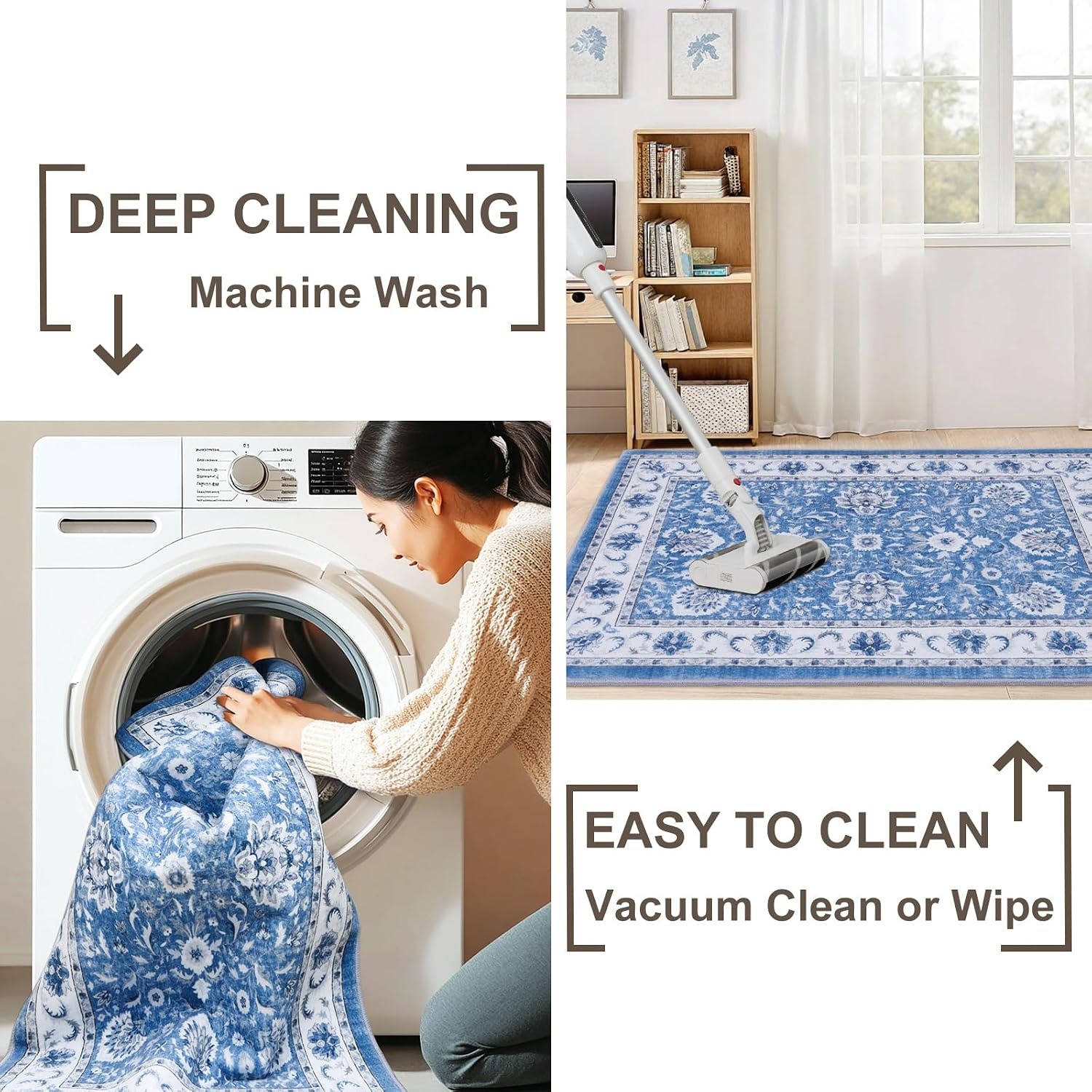 image:imageSmiry Floral Area Rug 5x5 Feet Round Vintage Print Pattern Machine Washable NonSlip Floor Carpet Low Pile Throw Rugs for Living Room Bedroom Dining Room Laundry Indoor Home Decor BlueBlue