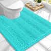 image:imageSmiry Striped Thick Bathroom Rug and Contour Toilet Rug Size 70x24  UShaped 24x20 in Teal 2 Item Bundle