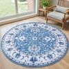 image:imageSmiry Floral Area Rug 5x5 Feet Round Vintage Print Pattern Machine Washable NonSlip Floor Carpet Low Pile Throw Rugs for Living Room Bedroom Dining Room Laundry Indoor Home Decor BlueBlue