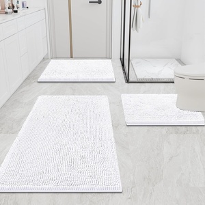 image:imageSmiry Chenille Bath Rug and Mats Set of 3 Non Slip Absorbent Shaggy Bath Rug for Tub Shower and Bath Room 24x 1636x 24UShaped 24 x20 White