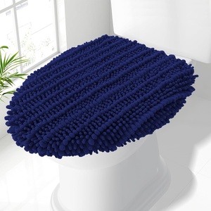 image:imageSmiry Soft Chenille Bathroom Toilet Lid Cover Stays in Place Rubber Backing Covers Machine Washable 175x15 Fits Most Round Elongated and Oblong Lids Accessories Decor Light GreyNavy Blue