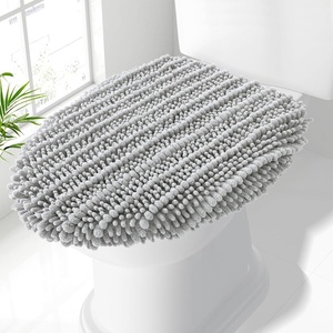 image:imageSmiry Soft Chenille Bathroom Toilet Lid Cover Stays in Place Rubber Backing Covers Machine Washable 175x15 Fits Most Round Elongated and Oblong Lids Accessories Decor Light GreyLight Grey