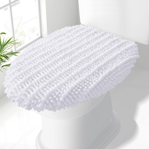 image:imageSmiry Soft Chenille Bathroom Toilet Lid Cover Stays in Place Rubber Backing Covers Machine Washable 175x15 Fits Most Round Elongated and Oblong Lids Accessories Decor Light GreyWhite