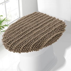 image:imageSmiry Soft Chenille Bathroom Toilet Lid Cover Stays in Place Rubber Backing Covers Machine Washable 175x15 Fits Most Round Elongated and Oblong Lids Accessories Decor Light GreyCamel