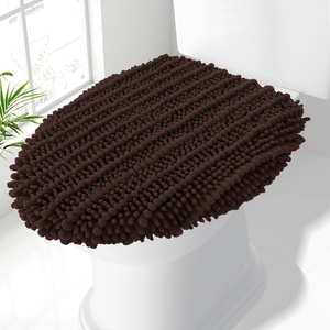 image:imageSmiry Soft Chenille Bathroom Toilet Lid Cover Stays in Place Rubber Backing Covers Machine Washable 175x15 Fits Most Round Elongated and Oblong Lids Accessories Decor Light GreyBrown