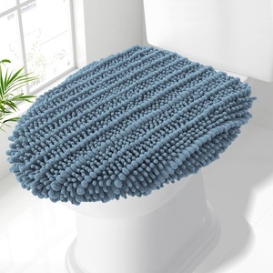 image:imageSmiry Soft Chenille Bathroom Toilet Lid Cover Stays in Place Rubber Backing Covers Machine Washable 175x15 Fits Most Round Elongated and Oblong Lids Accessories Decor Light GreyGrayish Blue